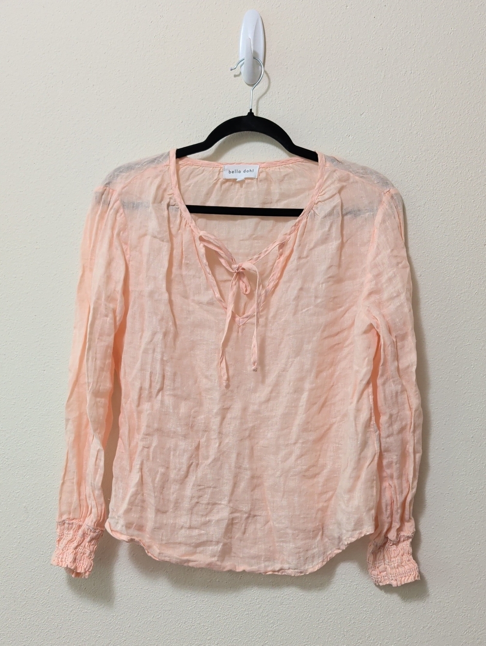 Bella Dahl Pale Peach Gauze Tie-Neck Blouse